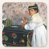 Mädchen in einem Hut, Edgar Degas Rechteckiger Pappuntersetzer (Vorderseite)