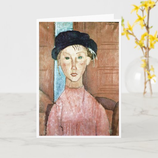 Mädchen in einem Hut, Modigliani Karte (Gelbe Blume)