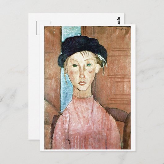 Mädchen in einem Hut, Modigliani Postkarte (Vorne/Hinten)