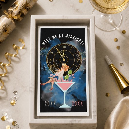 Mädchen in einem Martini-Glas Neujahr Serviette