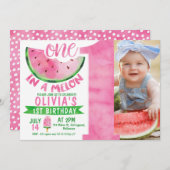 Mädchen in einem Melon-Foto große Anzahl 1. Geburt Einladung (Vorne/Hinten)