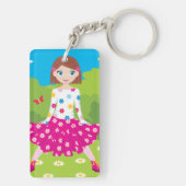 Mädchen in einem Park-Schlüsselanhänger Schlüsselanhänger (Rückseite)