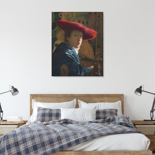 Mädchen in einem Red Hat Vermeer Leinwanddruck (Insitu (Schlafzimmer))