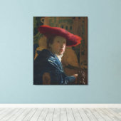 Mädchen in einem Red Hat Vermeer Leinwanddruck (Insitu (Holzboden))