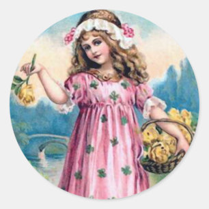Mädchen in einem rosa Kleid Runder Aufkleber