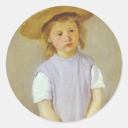 Mädchen in einem Strohhut, Mary Cassatt Runder Aufkleber (Vorderseite)