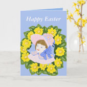 Mädchen in einem Viktorianischen Osterbonnet bearb Karte (Gelbe Blume)