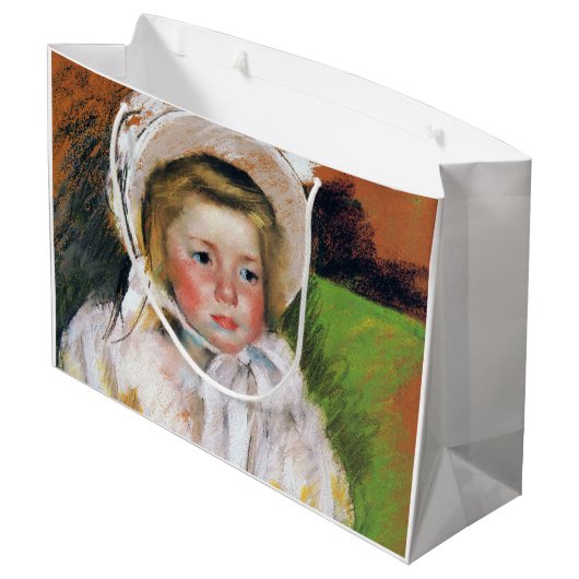 Mädchen in einem weißen Bonnet, Mary Cassatt Große Geschenktüte (Rückseite Schrägansicht)
