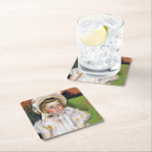 Mädchen in einem weißen Bonnet, Mary Cassatt Rechteckiger Pappuntersetzer (Vor Ort)