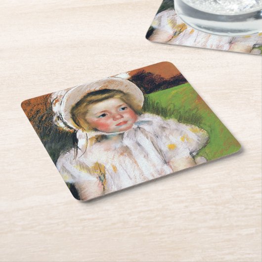 Mädchen in einem weißen Bonnet, Mary Cassatt Rechteckiger Pappuntersetzer (angewinkelt)