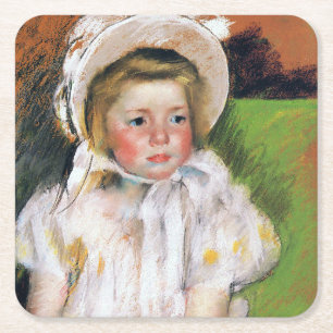 Mädchen in einem weißen Bonnet, Mary Cassatt Rechteckiger Pappuntersetzer