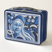 Mädchen in einer blauen Hutkunstdarstellung Metall Lunch Box (Vorderseite)