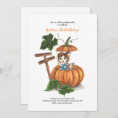 Mädchen in einer Pumpkin Geburtstagsparty Einladung (Vorne/Hinten)
