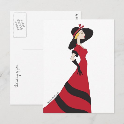 Mädchen in einer roten Postkarte (Vorne/Hinten)