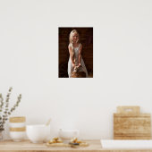 Mädchen in einer Scheune mit einem Kätzchen in ein Poster (Küche)