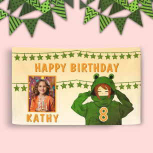 Mädchen in Frosch Hoodie Stars Foto Geburtstag Hin Banner