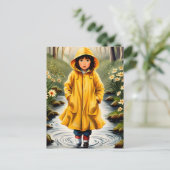 Mädchen in gelbem Regenmantel Postkarte (Stehend Vorderseite)