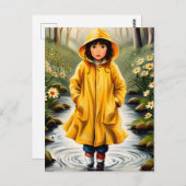 Mädchen in gelbem Regenmantel Postkarte (Vorne/Hinten)