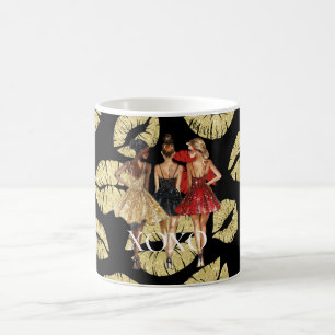 Mädchen in glamourösen goldenen schwarzen roten Kl Kaffeetasse