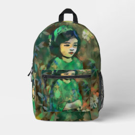 Mädchen in grünem Kleid Bedruckter Rucksack