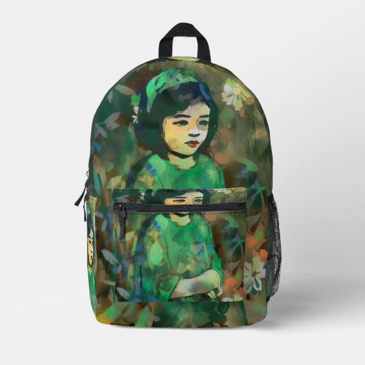 Mädchen in grünem Kleid Bedruckter Rucksack (Vorderseite)