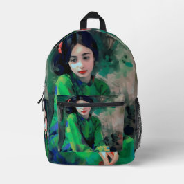 Mädchen in grünem Kleid Bedruckter Rucksack