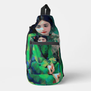 Mädchen in grünem Kleid Crossbody Bag