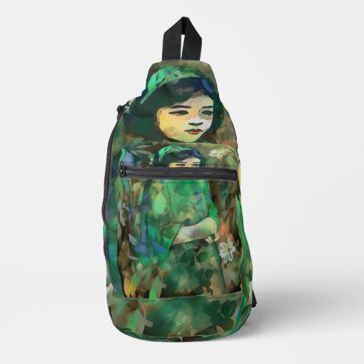 Mädchen in grünem Kleid Crossbody Bag (Vorderseite)