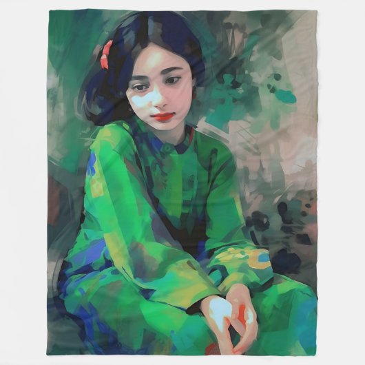 Mädchen in grünem Kleid Fleecedecke (Vorderseite)