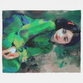 Mädchen in grünem Kleid Fleecedecke (Vorderseite (Horizontal))