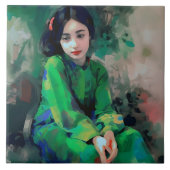 Mädchen in grünem Kleid Fliese (Vorderseite)