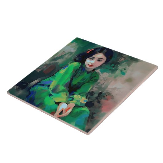 Mädchen in grünem Kleid Fliese (Seite)