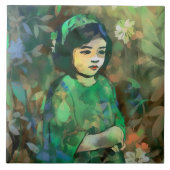 Mädchen in grünem Kleid Fliese (Vorderseite)