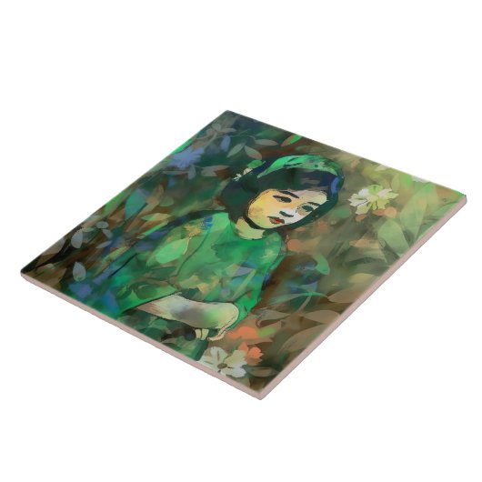 Mädchen in grünem Kleid Fliese (Seite)