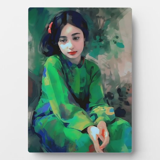 Mädchen in grünem Kleid Fotoplatte (Vorderseite)