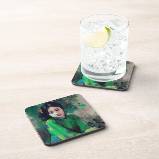 Mädchen in grünem Kleid Getränkeuntersetzer (Rechte Seite)