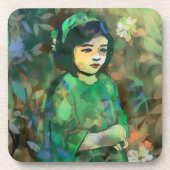 Mädchen in grünem Kleid Getränkeuntersetzer (Vorderseite)