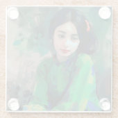 Mädchen in grünem Kleid Glasuntersetzer (Rückseite)