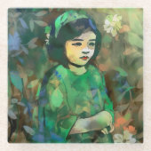 Mädchen in grünem Kleid Glasuntersetzer (Vorderseite)