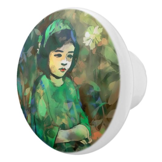 Mädchen in grünem Kleid Keramikknauf (Rechts)