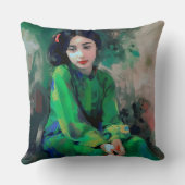 Mädchen in grünem Kleid Kissen (Rückseite)