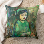 Mädchen in grünem Kleid Kissen (Decke)