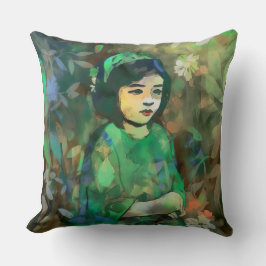 Mädchen in grünem Kleid Kissen