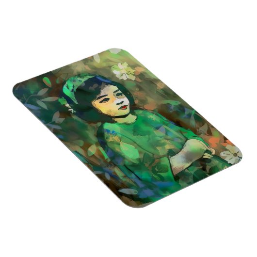 Mädchen in grünem Kleid Magnet (Rechte Seite)