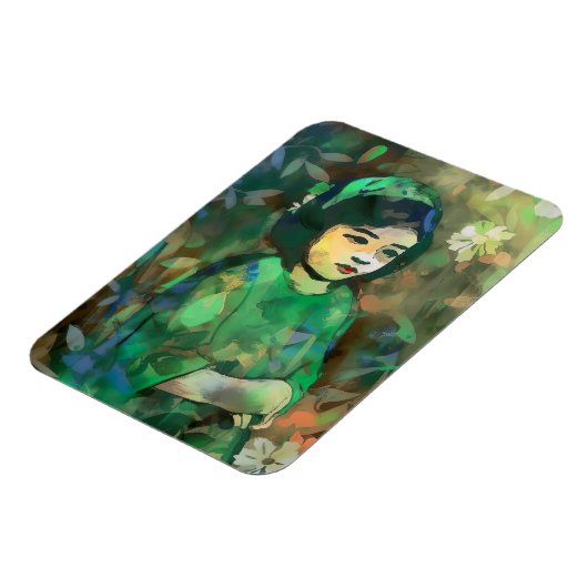 Mädchen in grünem Kleid Magnet (Linke Seite)