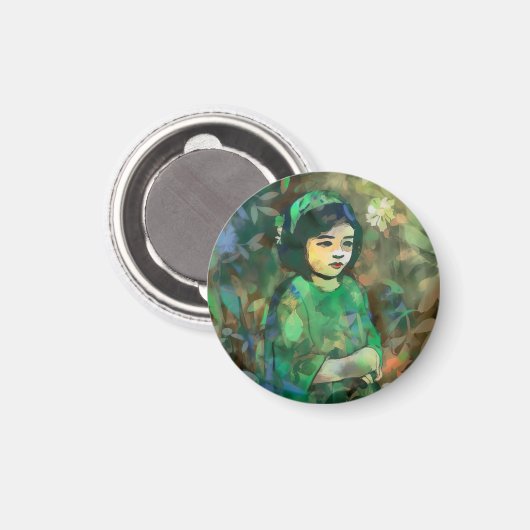 Mädchen in grünem Kleid Magnet (Vorderseite/Rückseite)