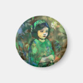 Mädchen in grünem Kleid Magnet (Vorne)