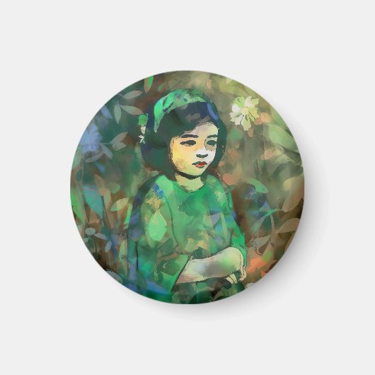 Mädchen in grünem Kleid Magnet (Vorne)