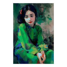 Mädchen in grünem Kleid Poster
