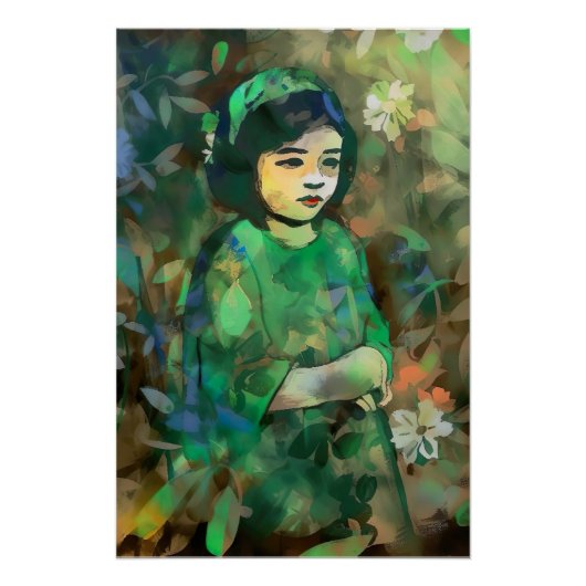 Mädchen in grünem Kleid Poster (Vorderseite)